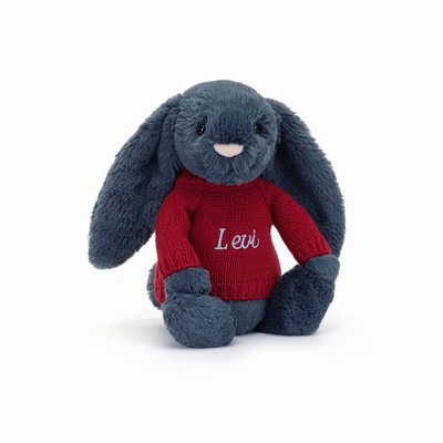 Jellycat Bashful Navy Bunny with Red Jumper Australia | 708346ECH